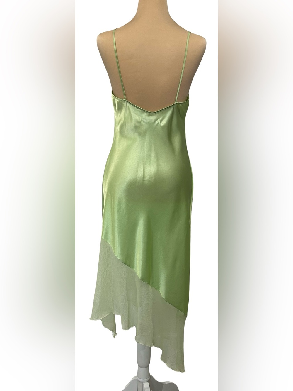 Laundry Shelli Segal Silk Dress S 6 Chartreuse Green Asymmetrical Slip Y2K Fairy - Picture 3 of 10